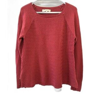 Loft Womens Sweater Red Long Sleeve Textured Pullover Wool Blend Size Large